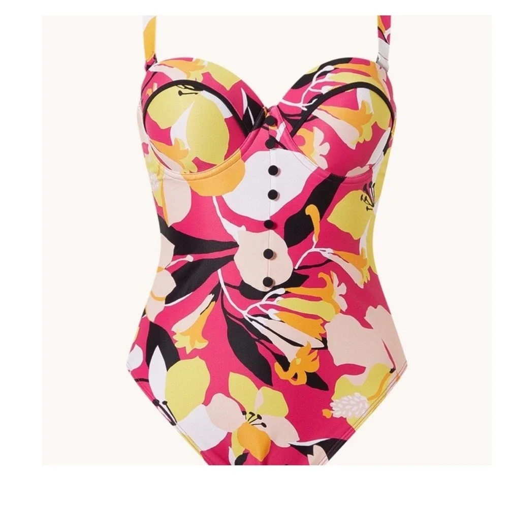 Ted Baker zayly One Piece Swimsuit US size 2/4 floral Button pinup girl 50s NWT